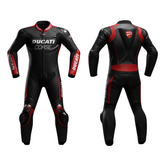 Ducati One-Piece Leather Racing Suit Black Ducati Inspired Motorbike Suit