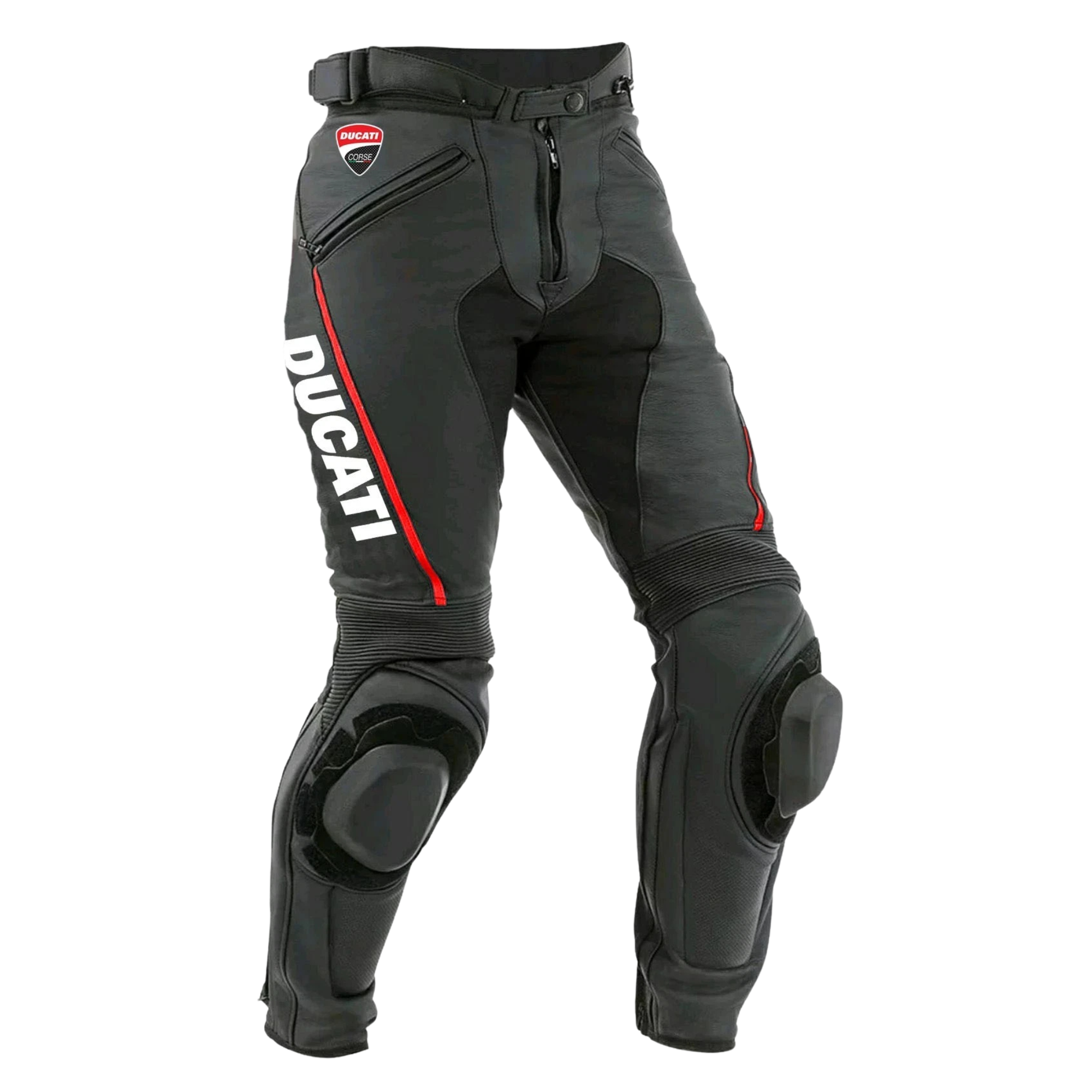 Ducati Style Leather Motorcycle Racing Pants Black Motorbike Riding Trouser