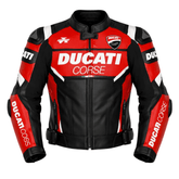 Ducati Corse Style Leather Motorcycle Jacket Black Red CE Armored Racing Jacket