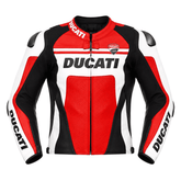 Ducati Inspired Leather Motorbike Jacket Red White CE Armor Riding Jacket
