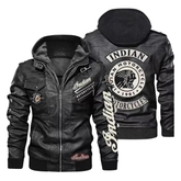 Indian Motorcycle Hooded Leather Biker Jacket Black Zip-Up Moto Coat