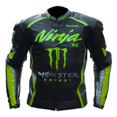 Men’s Kawasaki Racing Leather Jacket Black CE Armor Motorcycle Biker Jacket