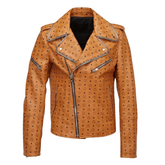 MCM Style Leather Jacket Cowhide Handmade Tan Biker Racing Jacket