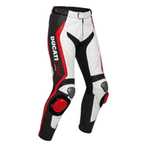 Ducati Style Leather Motorcycle Pants White Red CE Armored Riding Trouser