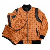 MCM Inspired Real Leather Tracksuit Black Cognac Signature Outfit with Leather Hat - image 1