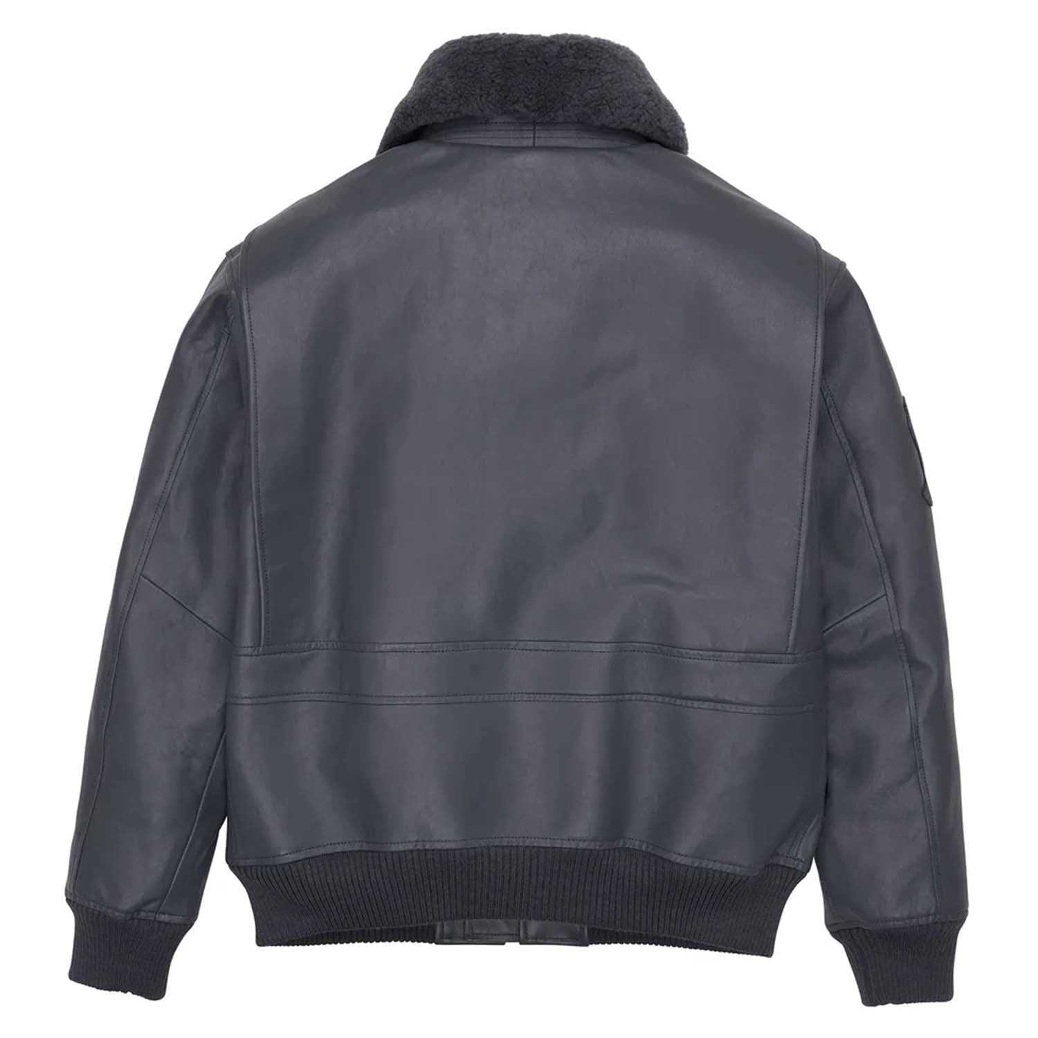 Men’s Avirex G-1 Leather Bomber Jacket – Dark Grey Flight Jacket with Shearling Collar - image 2