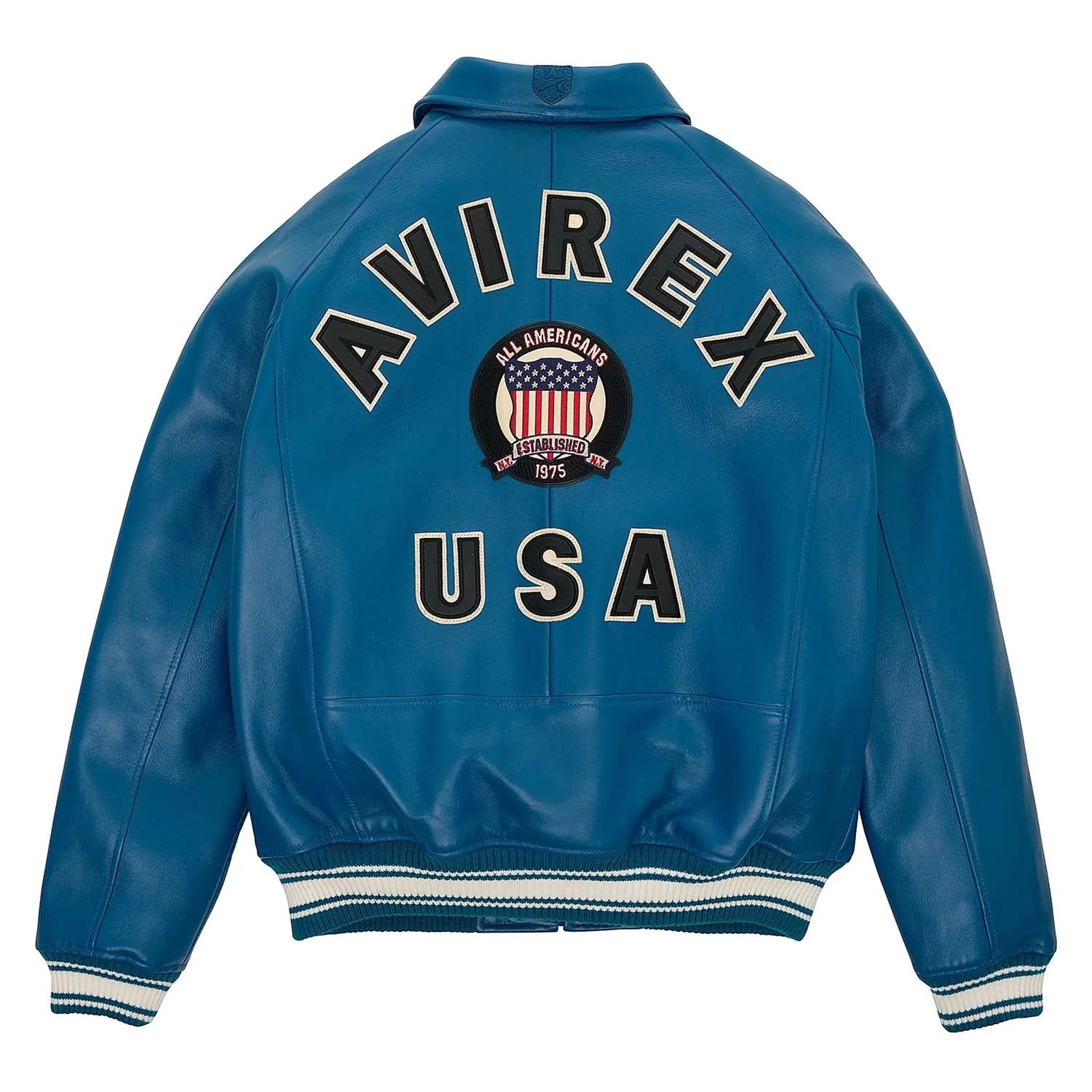 Men’s Avirex Leather Jacket Dark Blue Leather Bomber Pilot Jacket - image 2