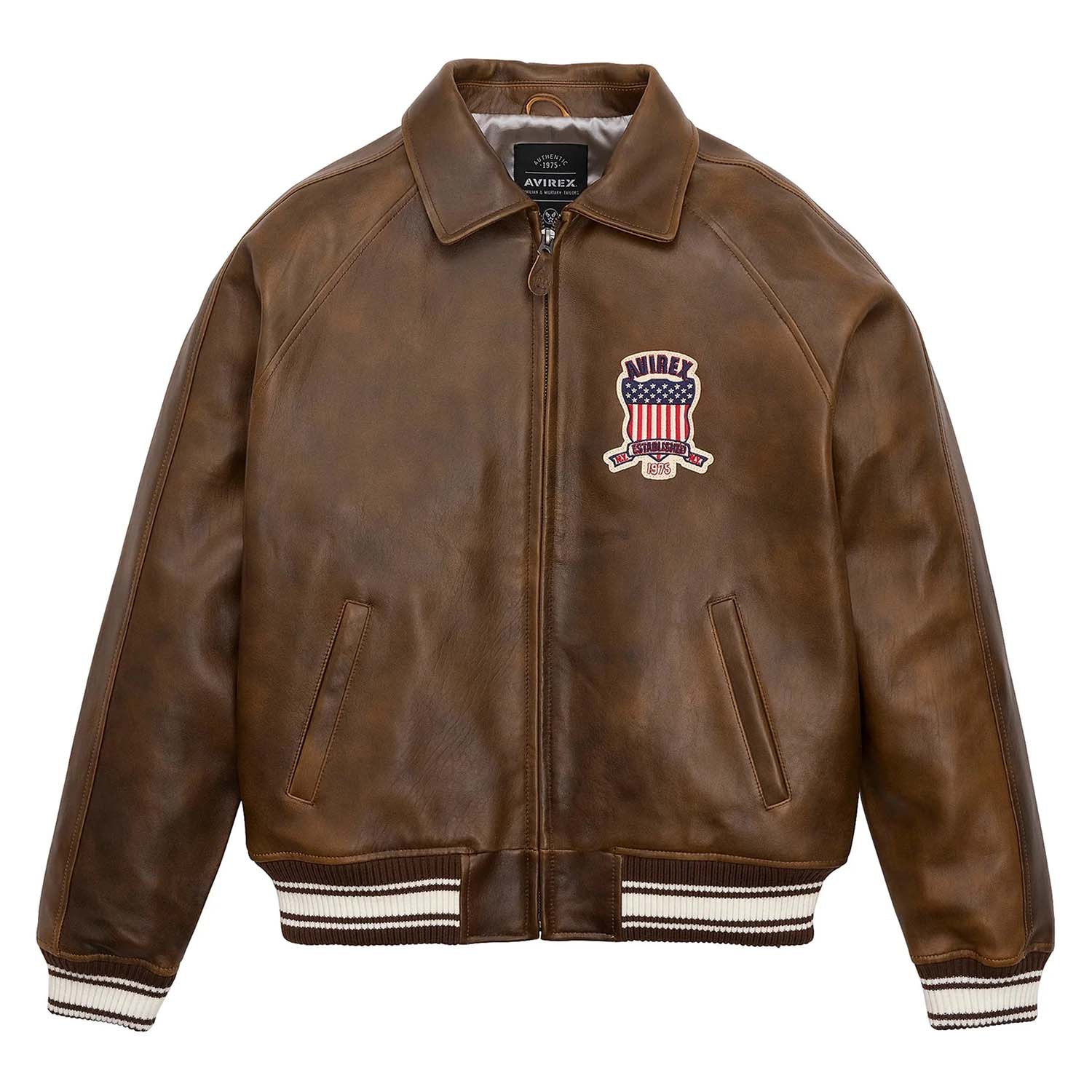 Handmade Men’s Iconic Avirex Leather Jacket Brown Leather Bomber Jacket Aviator Style - image 1