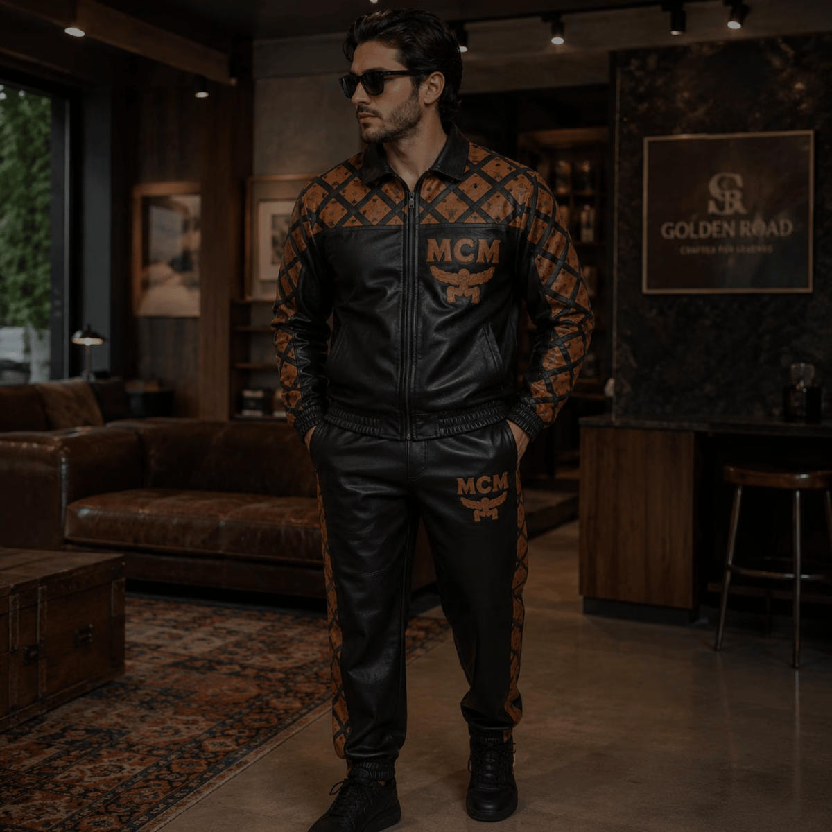MCM inspired leather tracksuits jackets and matching sets collection
