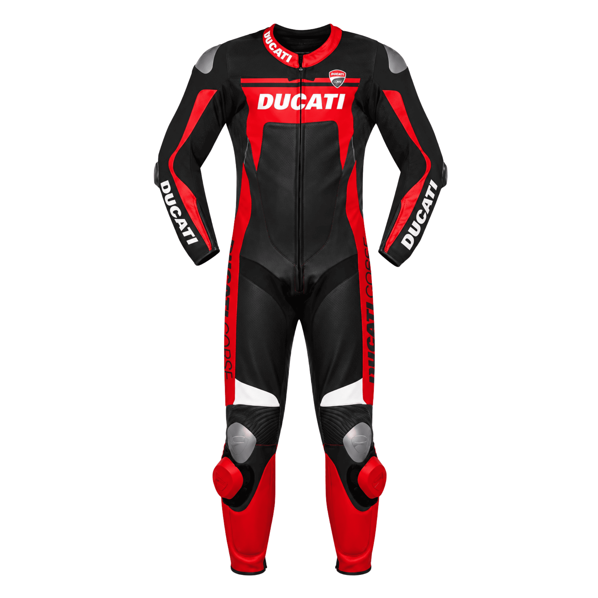 Ducati Corse Style Motorcycle Racing Leather Suit Black Red CE Armor Motorbike Suit