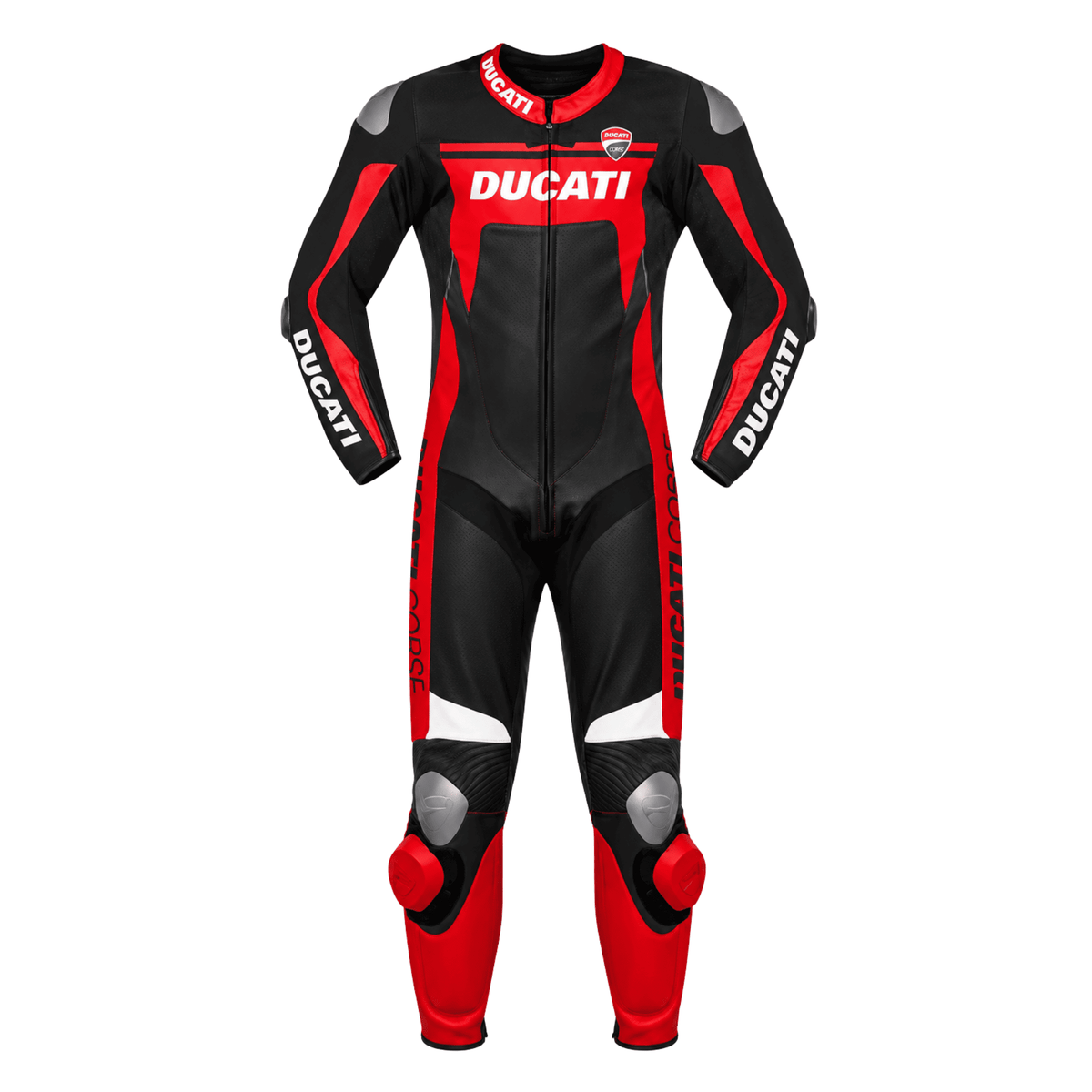 Ducati Corse Style Motorcycle Racing Leather Suit Black Red CE Armor Motorbike Suit
