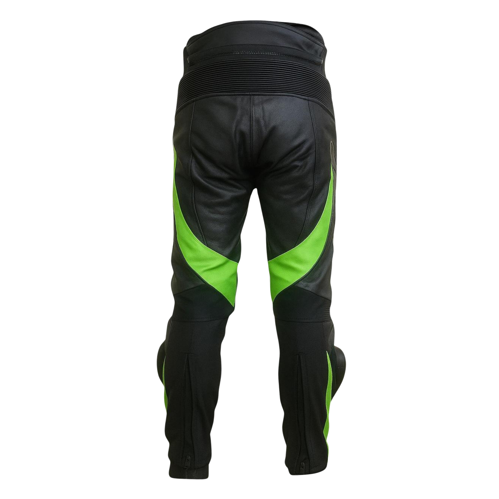 Men’s Kawasaki Racing Leather Motorcycle Pants Black Lime Green Knee Armor - view 3