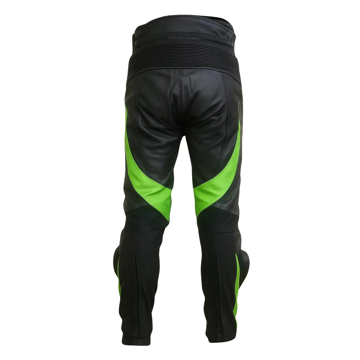 Men’s Kawasaki Racing Leather Motorcycle Pants Black Lime Green Knee Armor - view 3