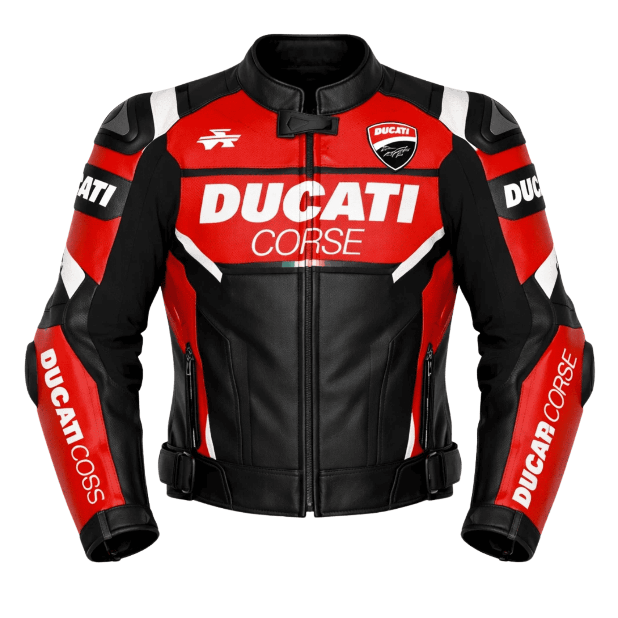 Ducati Corse Style Leather Motorcycle Jacket Black Red CE Armored Racing Jacket