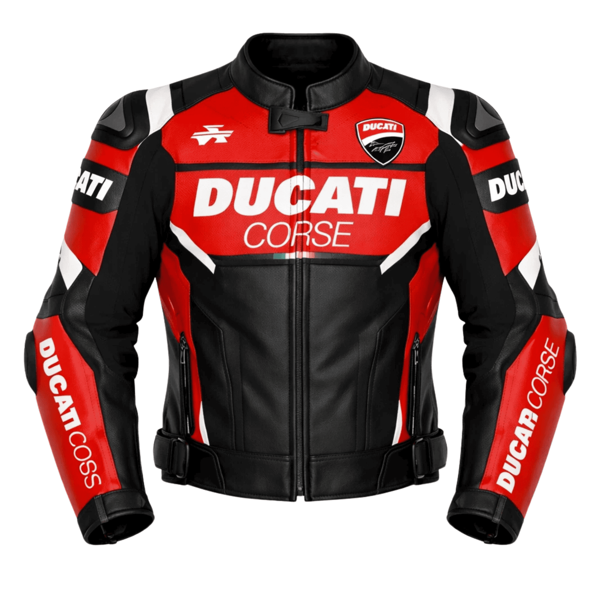 Ducati Corse Style Leather Motorcycle Jacket Black Red CE Armored Racing Jacket