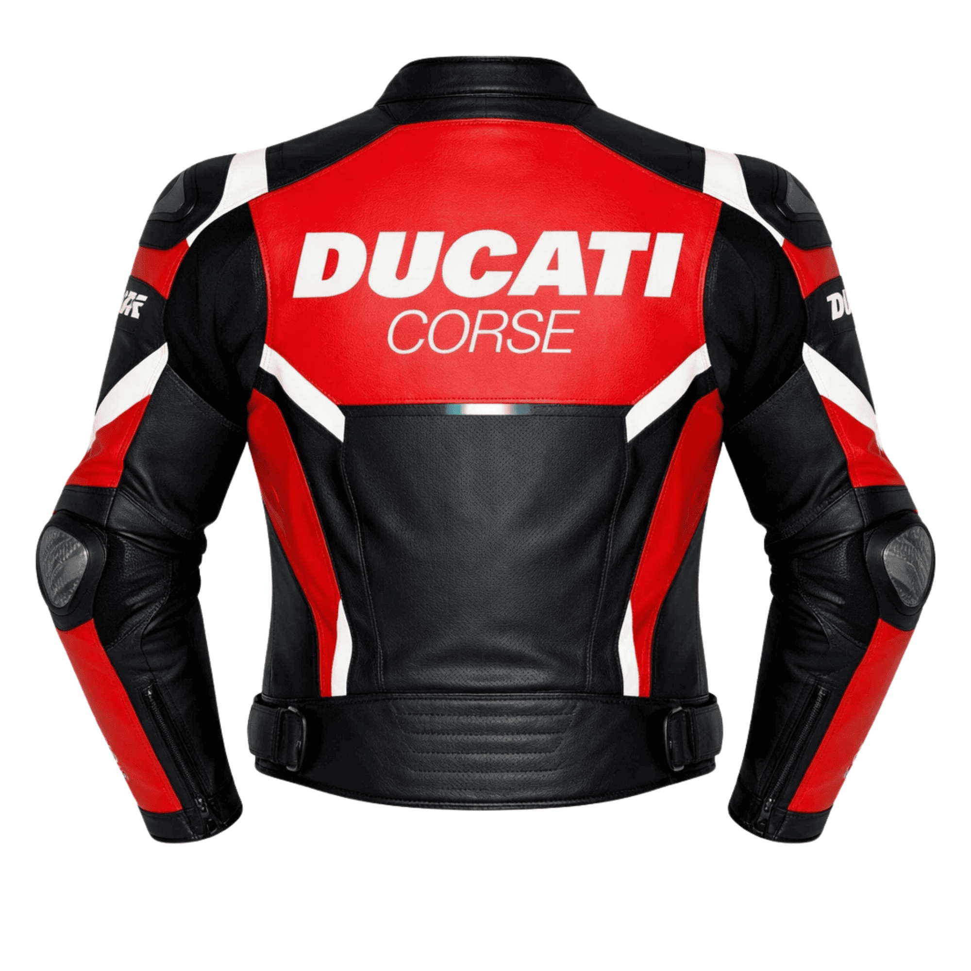 Ducati Corse Style Leather Motorcycle Jacket Black Red CE Armored Racing Jacket - view 2