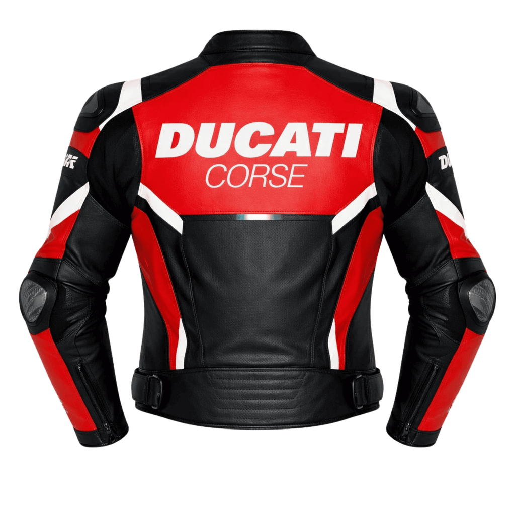 Ducati Corse Style Leather Motorcycle Jacket Black Red CE Armored Racing Jacket - view 2