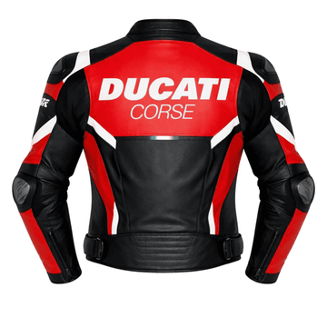 Ducati Corse Style Leather Motorcycle Jacket Black Red CE Armored Racing Jacket - view 2
