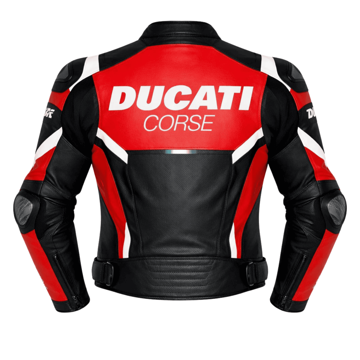Ducati Corse Style Leather Motorcycle Jacket Black Red CE Armored Racing Jacket - view 2