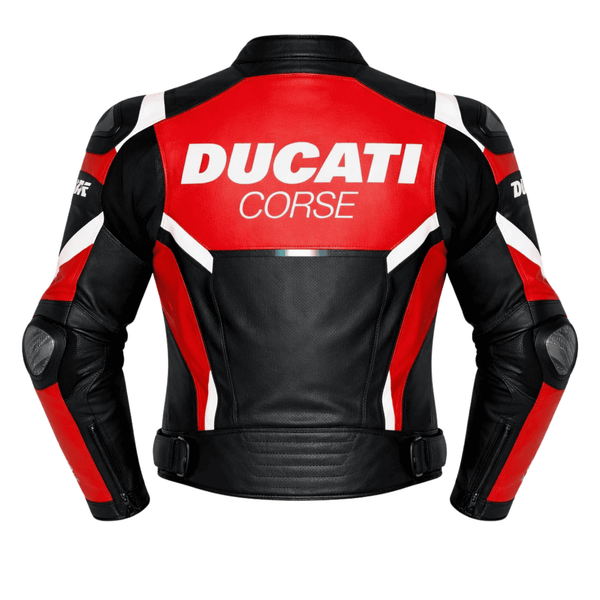 Ducati Corse Style Leather Motorcycle Jacket Black Red CE Armored Racing Jacket - view 2