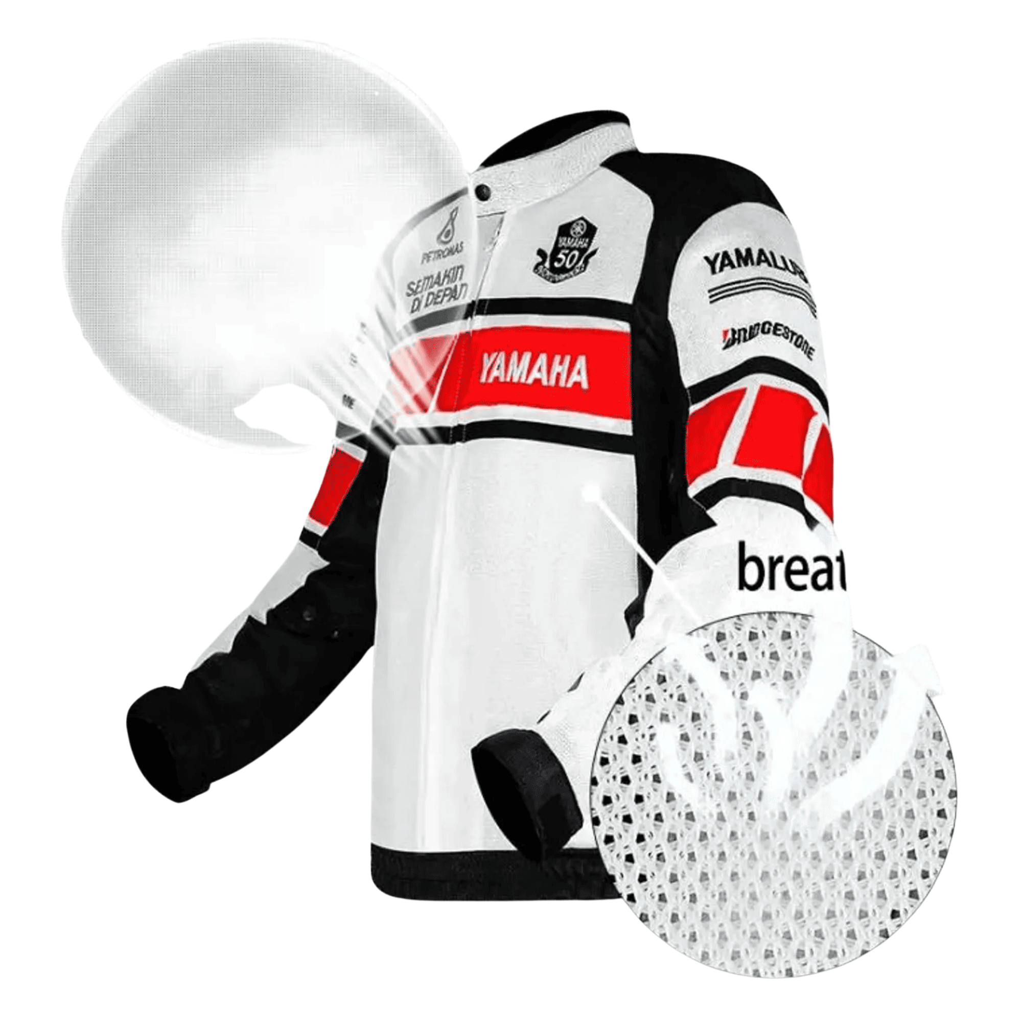 Handmade Men’s Yamaha Racing Jacket White CE Certified Mesh Motorcycle Jacket - view 3