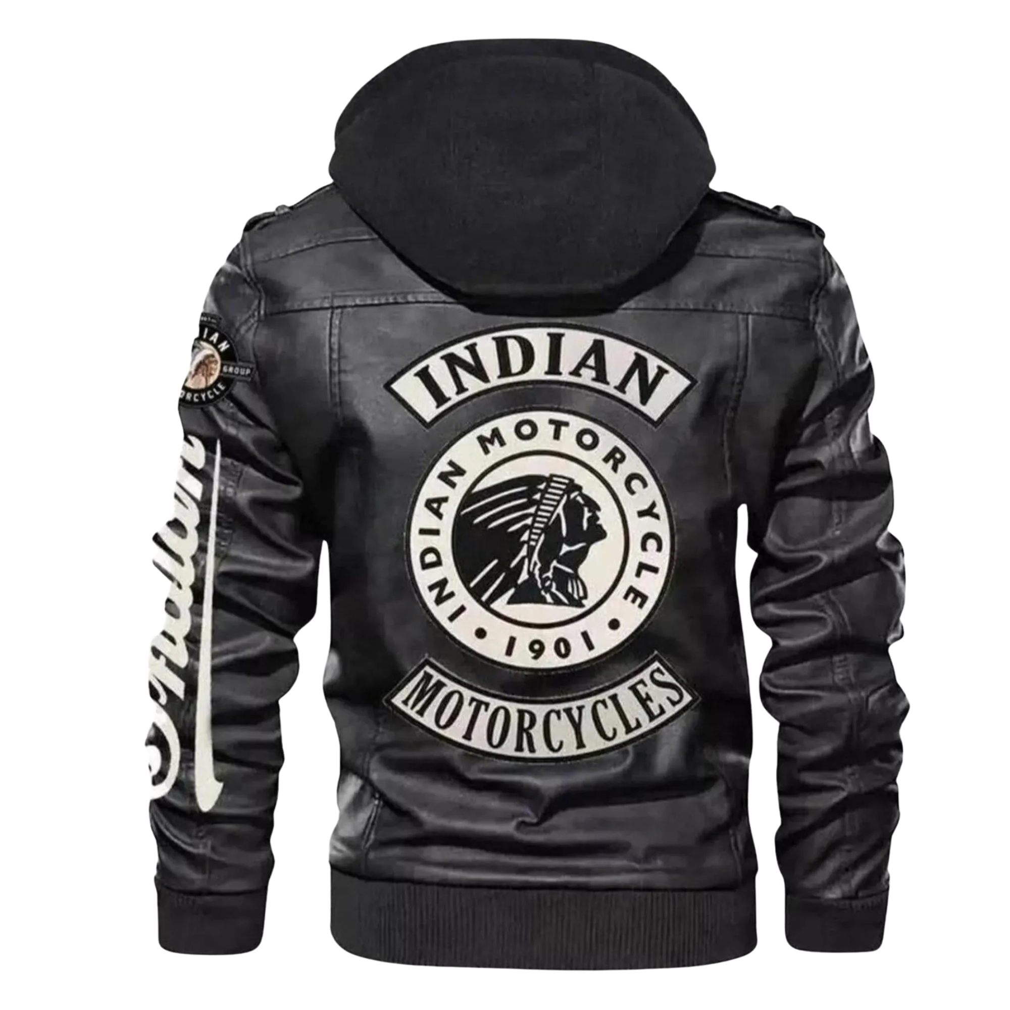 Indian Motorcycle Hooded Leather Biker Jacket Black Zip-Up Moto Coat - view 3