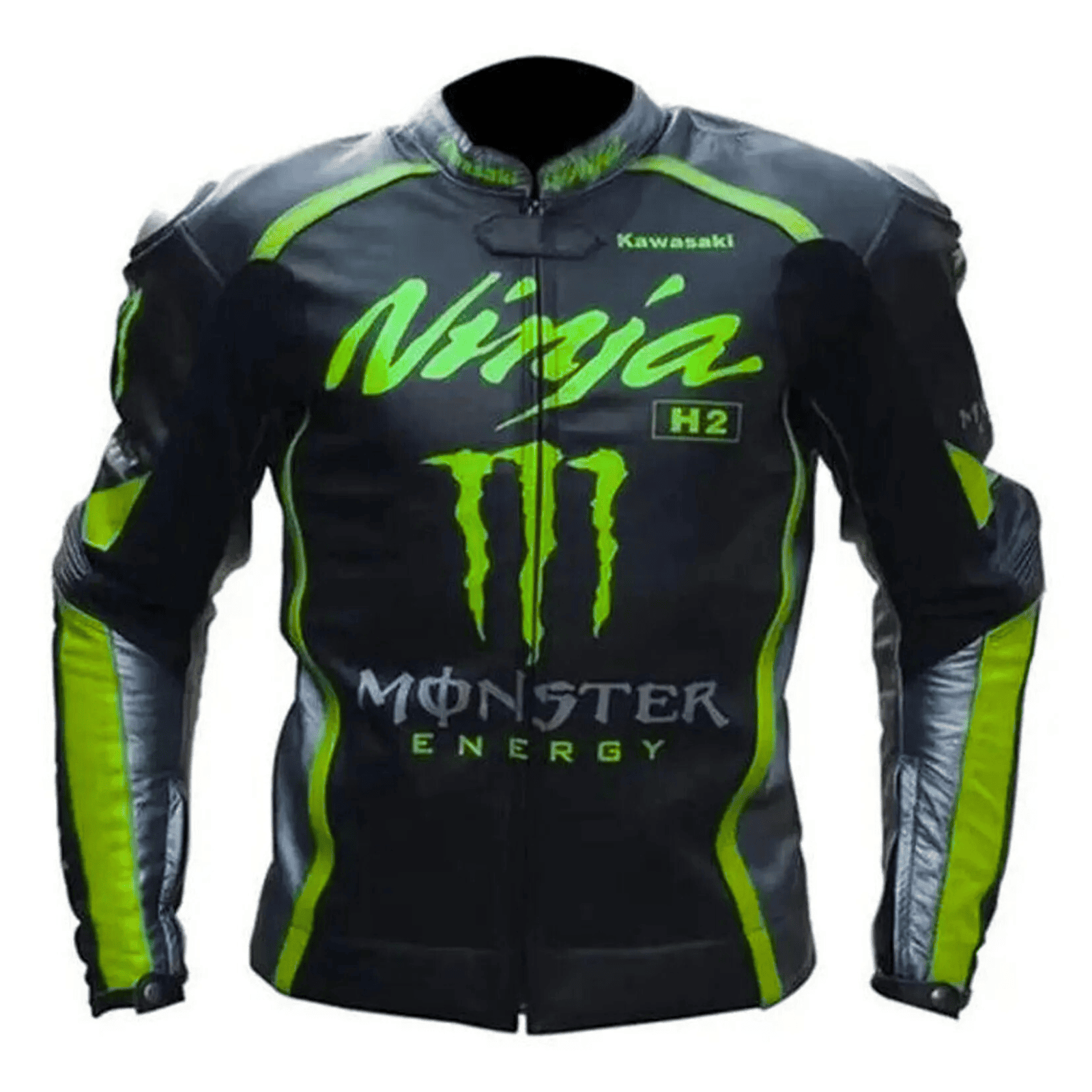 Men’s Kawasaki Racing Leather Jacket Black CE Armor Motorcycle Biker Jacket