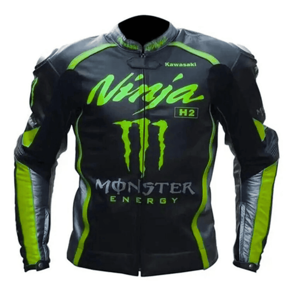 Men’s Kawasaki Racing Leather Jacket Black CE Armor Motorcycle Biker Jacket
