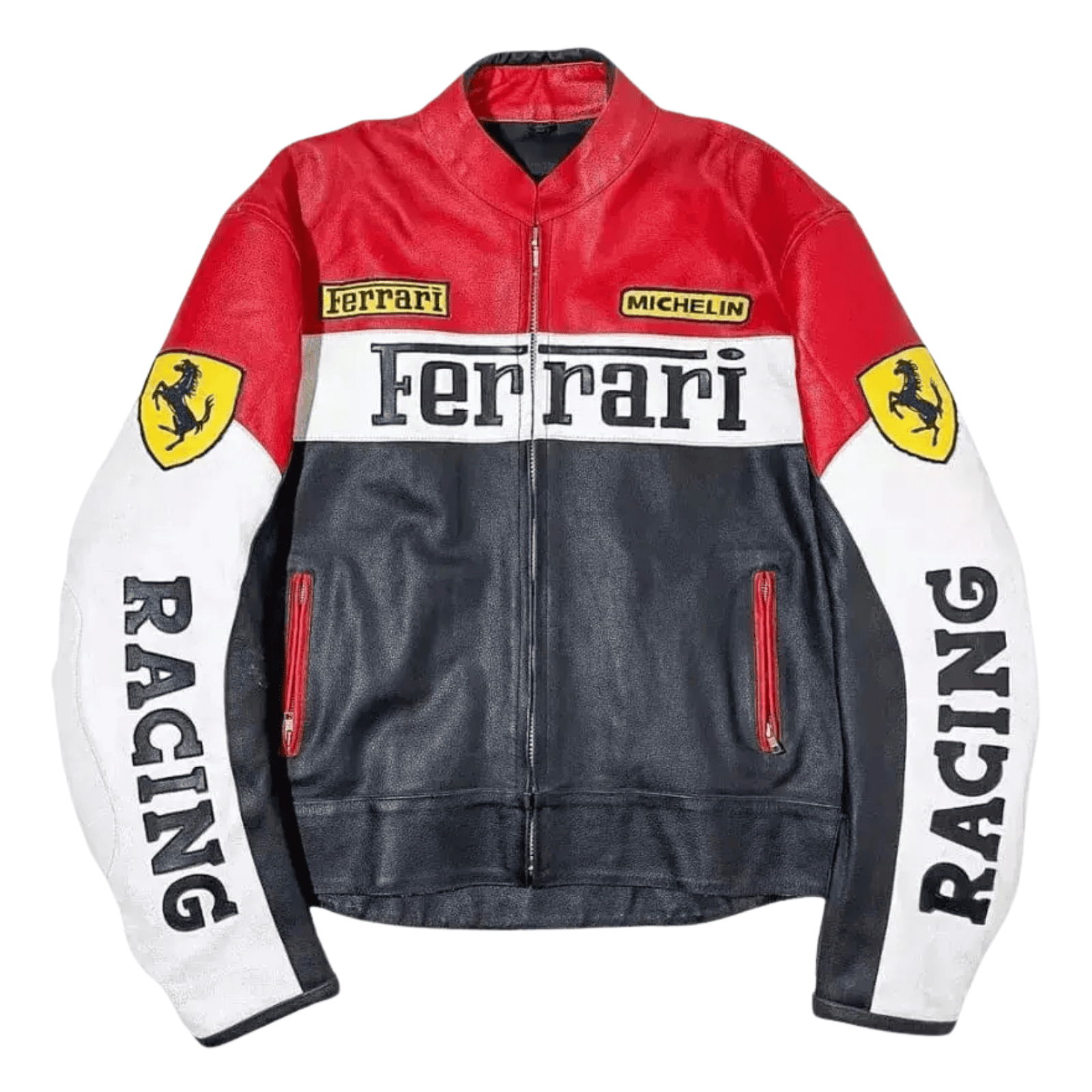 Men’s Ferrari F1 Racing Leather Jacket Red Moto Biker Jacket