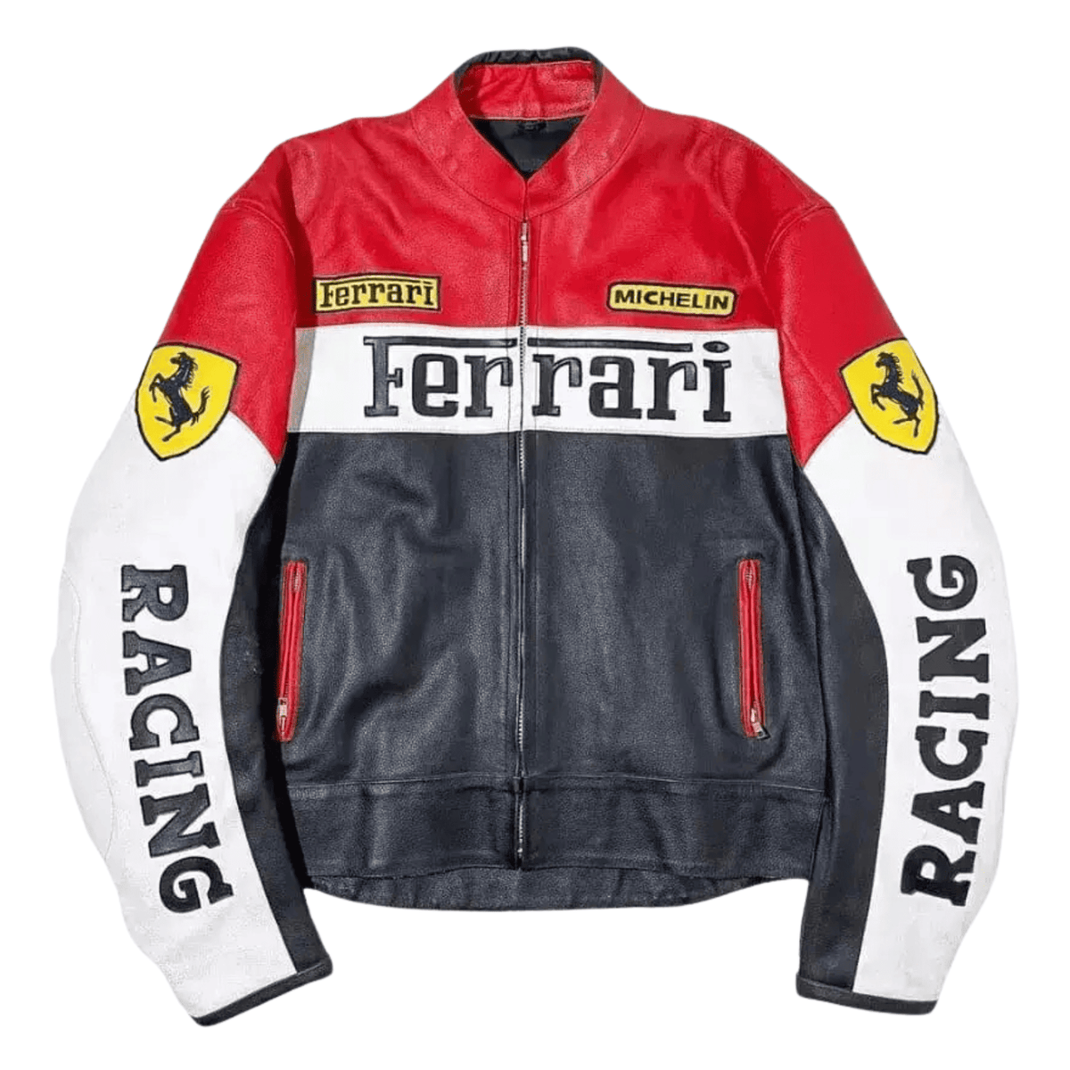Men’s Ferrari F1 Racing Leather Jacket Red Moto Biker Jacket
