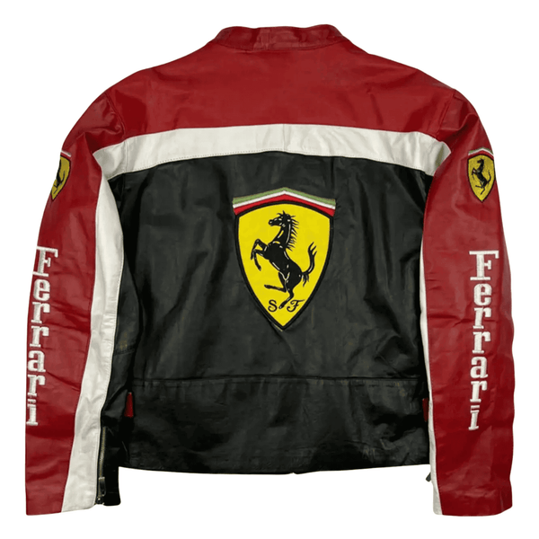 Handmade Men’s Ferrari Black Leather Racing Jacket F1 Inspired Biker Coat - view 2