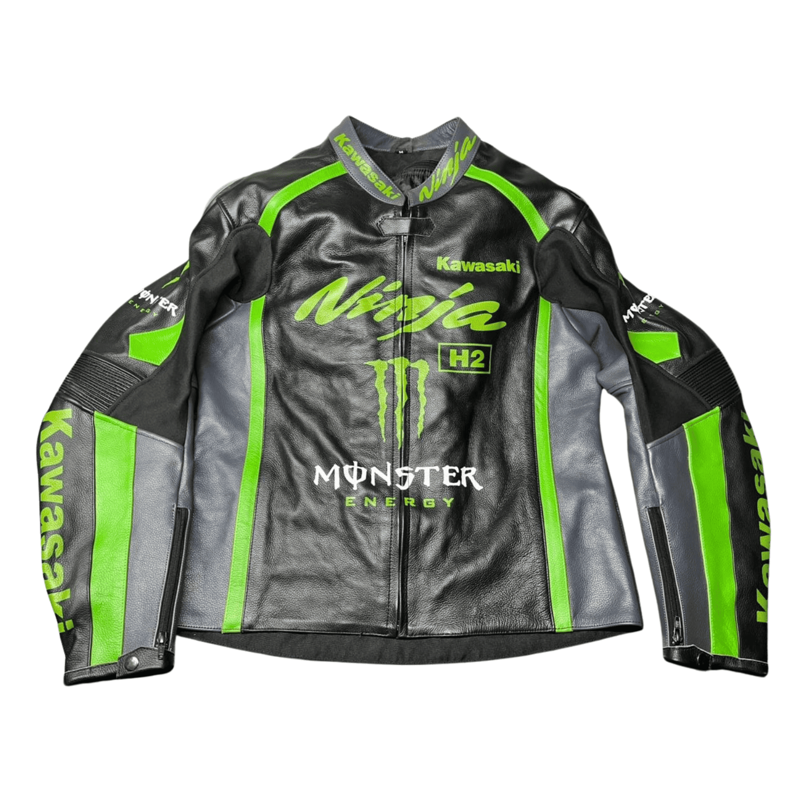 Men’s Kawasaki Racing Leather Jacket Black CE Armor Motorcycle Biker Jacket - view 3