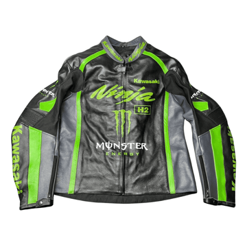 Men’s Kawasaki Racing Leather Jacket Black CE Armor Motorcycle Biker Jacket - view 3