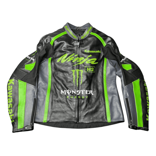 Men’s Kawasaki Racing Leather Jacket Black CE Armor Motorcycle Biker Jacket - view 3