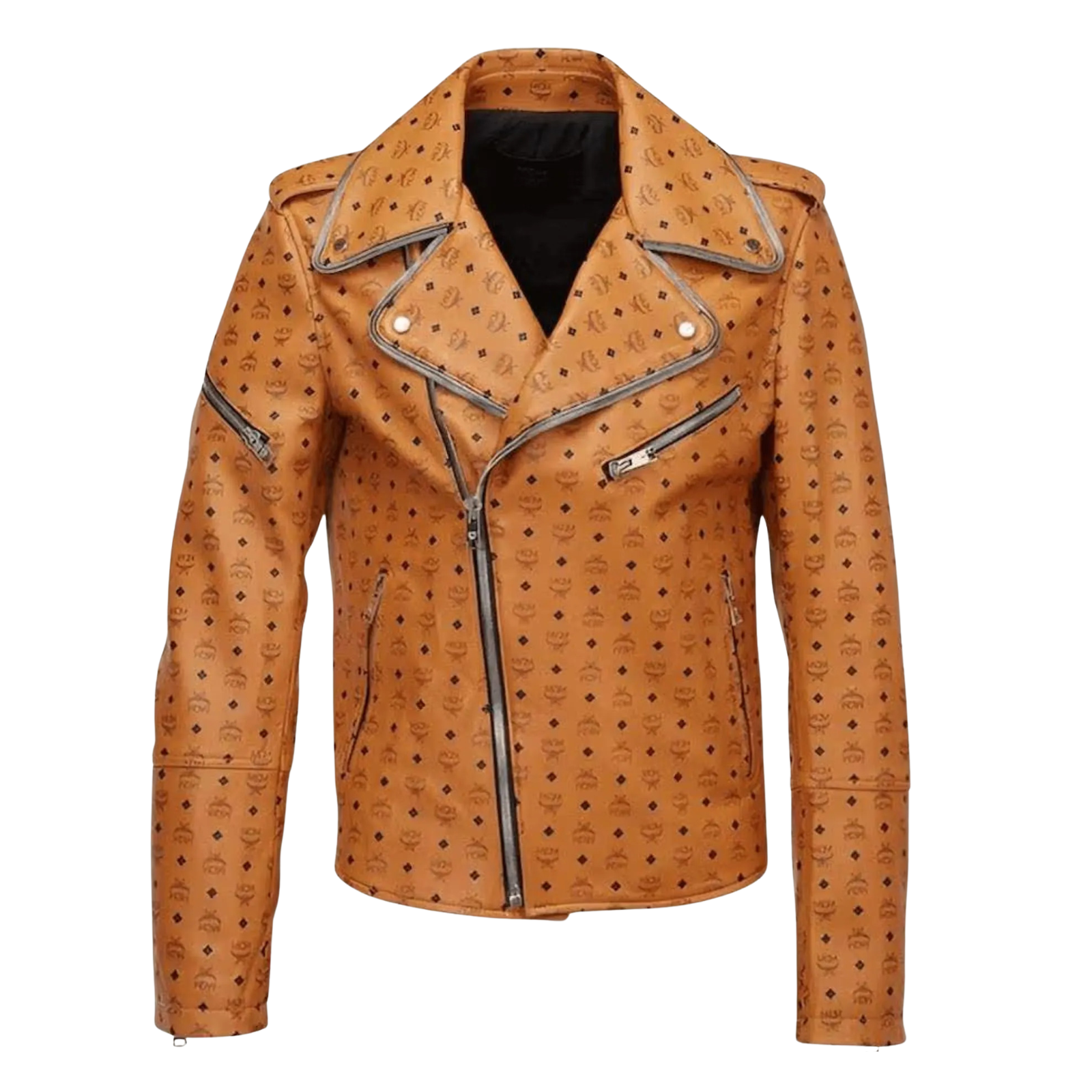 MCM Style Leather Jacket Cowhide Handmade Tan Biker Racing Jacket