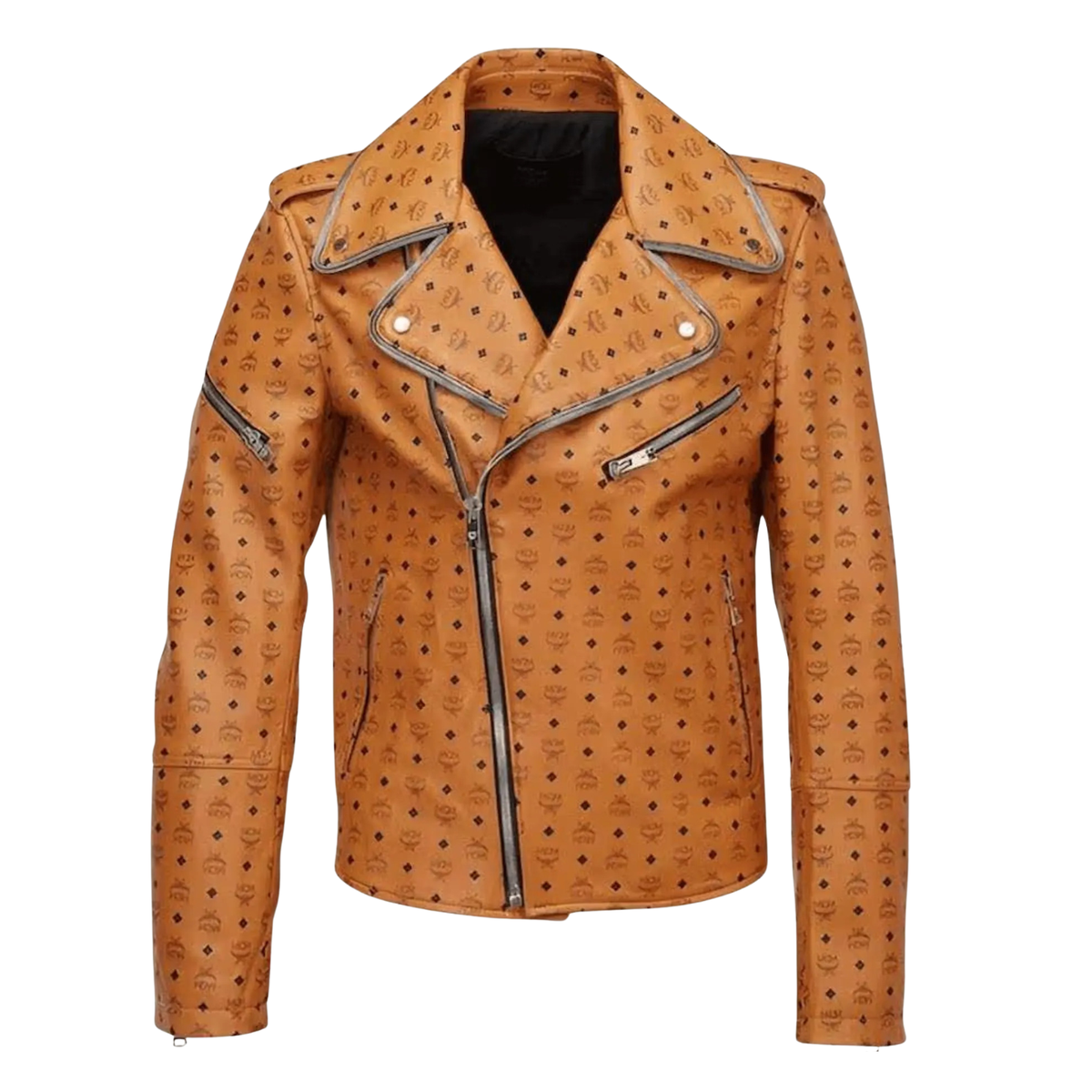 MCM Style Leather Jacket Cowhide Handmade Tan Biker Racing Jacket