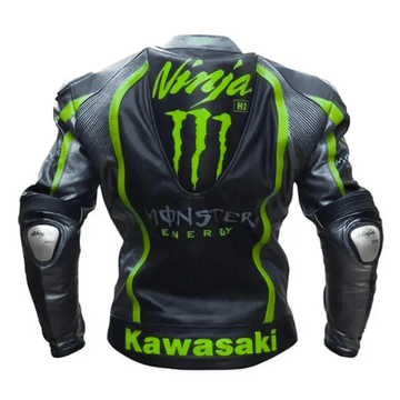 Men’s Kawasaki Racing Leather Jacket Black CE Armor Motorcycle Biker Jacket - view 2