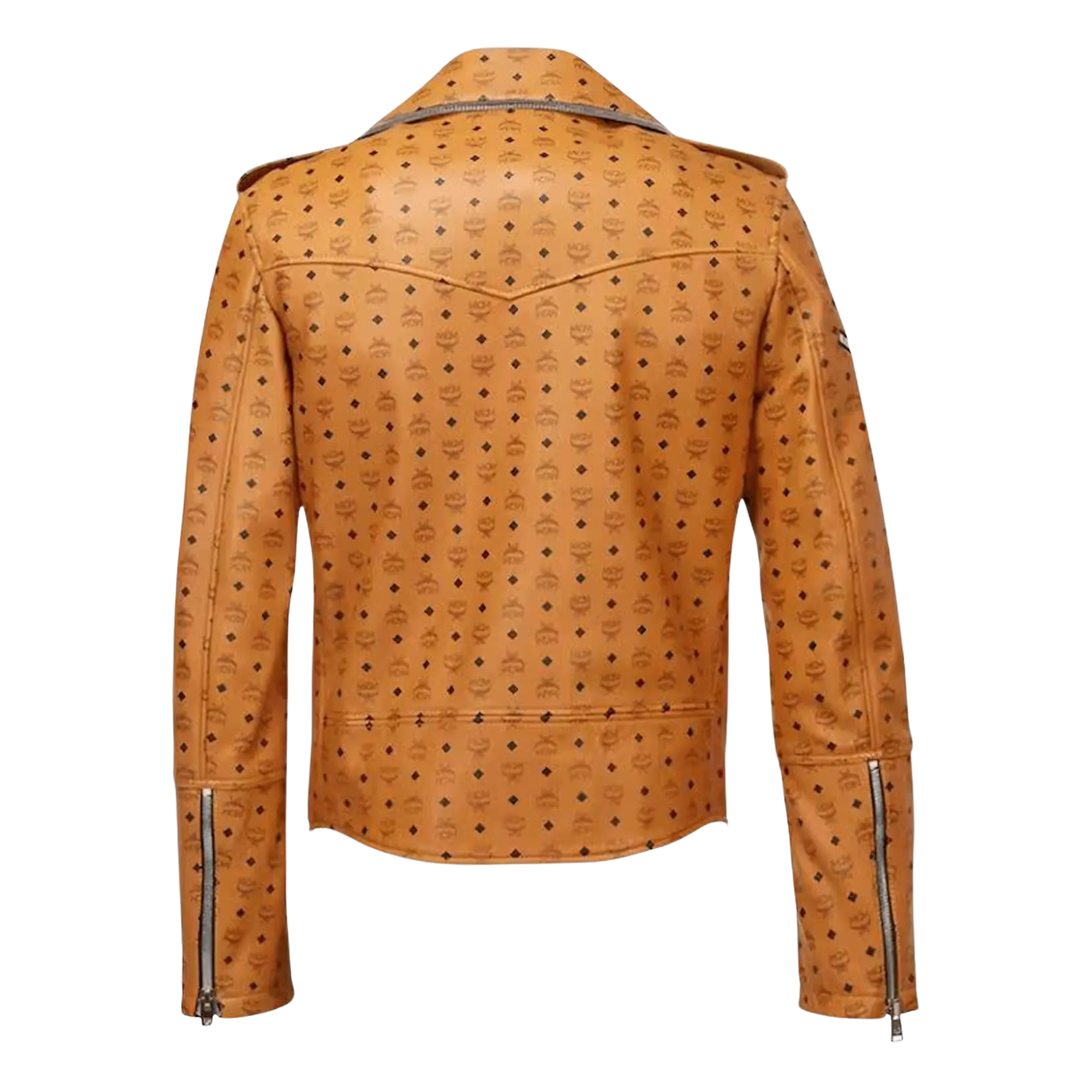 MCM Style Leather Jacket Cowhide Handmade Tan Biker Racing Jacket - view 3