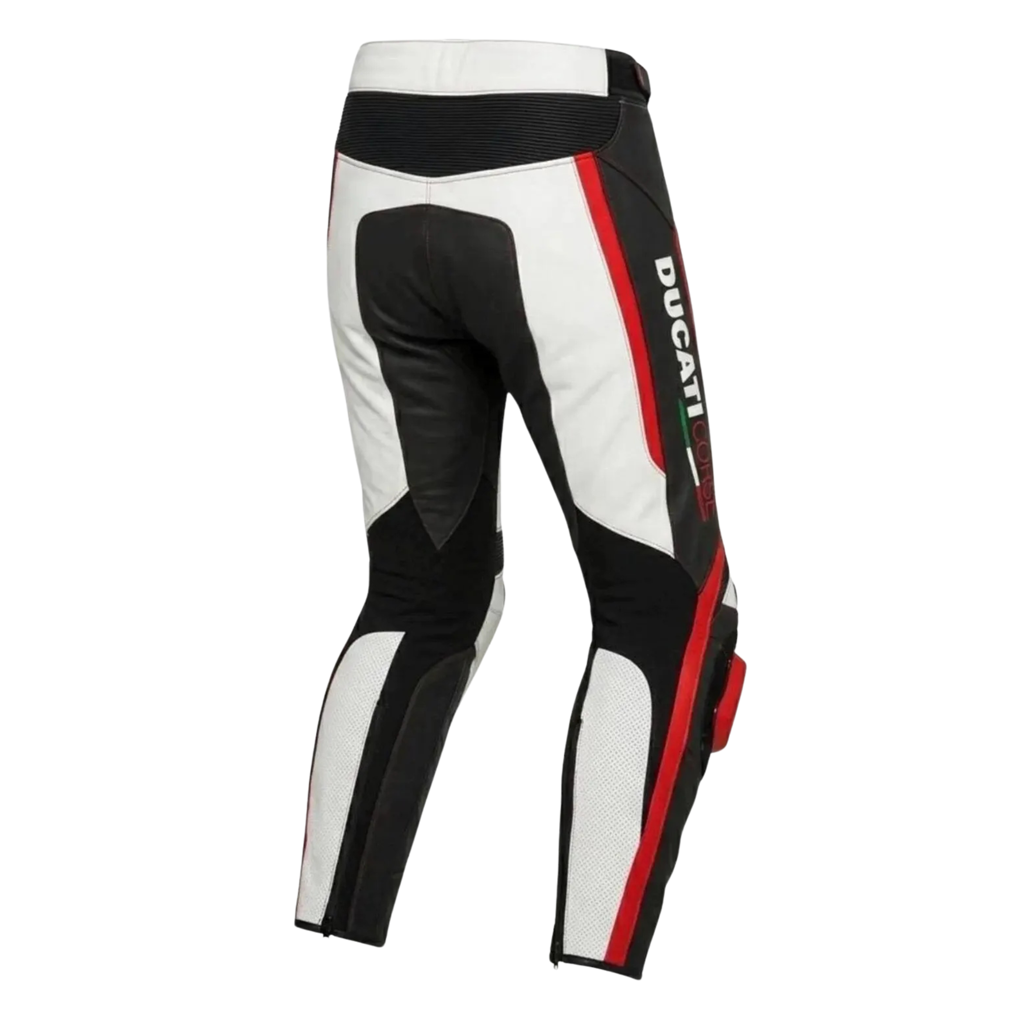 Ducati Style Leather Motorcycle Pants White Red CE Armored Riding Trouser - view 2