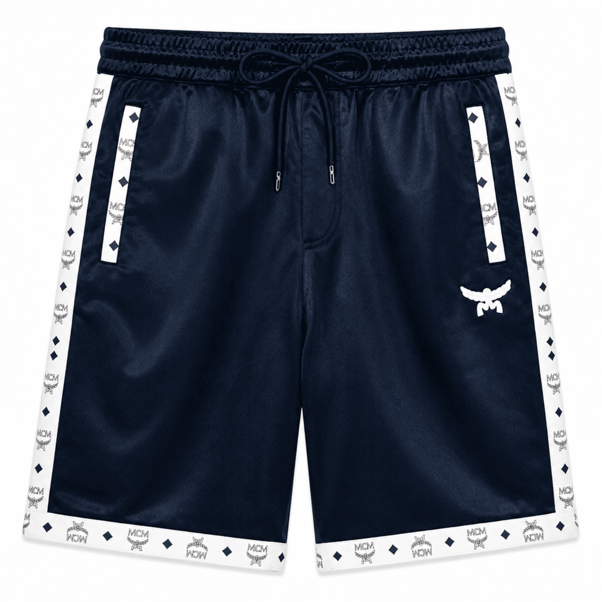 MCM Style Short Sleeve Leather Tracksuit Blue White Matching Shorts Set with Hat - image 4