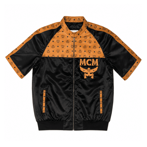 MCM Inspired Black Cognac Tracksuit Leather Jacket and Shorts Set - image 3