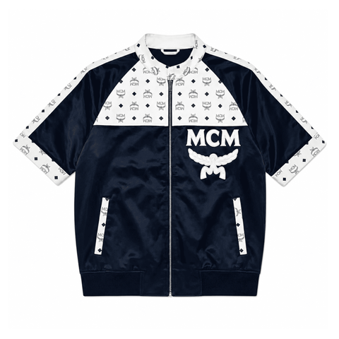MCM Style Short Sleeve Leather Tracksuit Blue White Matching Shorts Set with Hat - image 3
