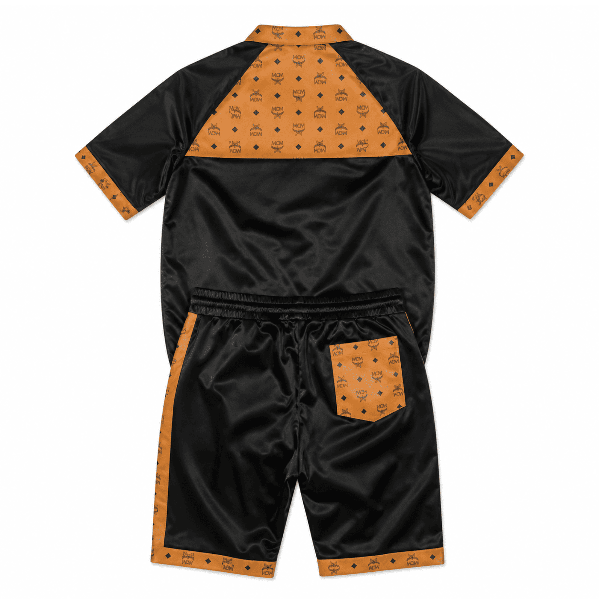 MCM Inspired Black Cognac Tracksuit Leather Jacket and Shorts Set - image 2