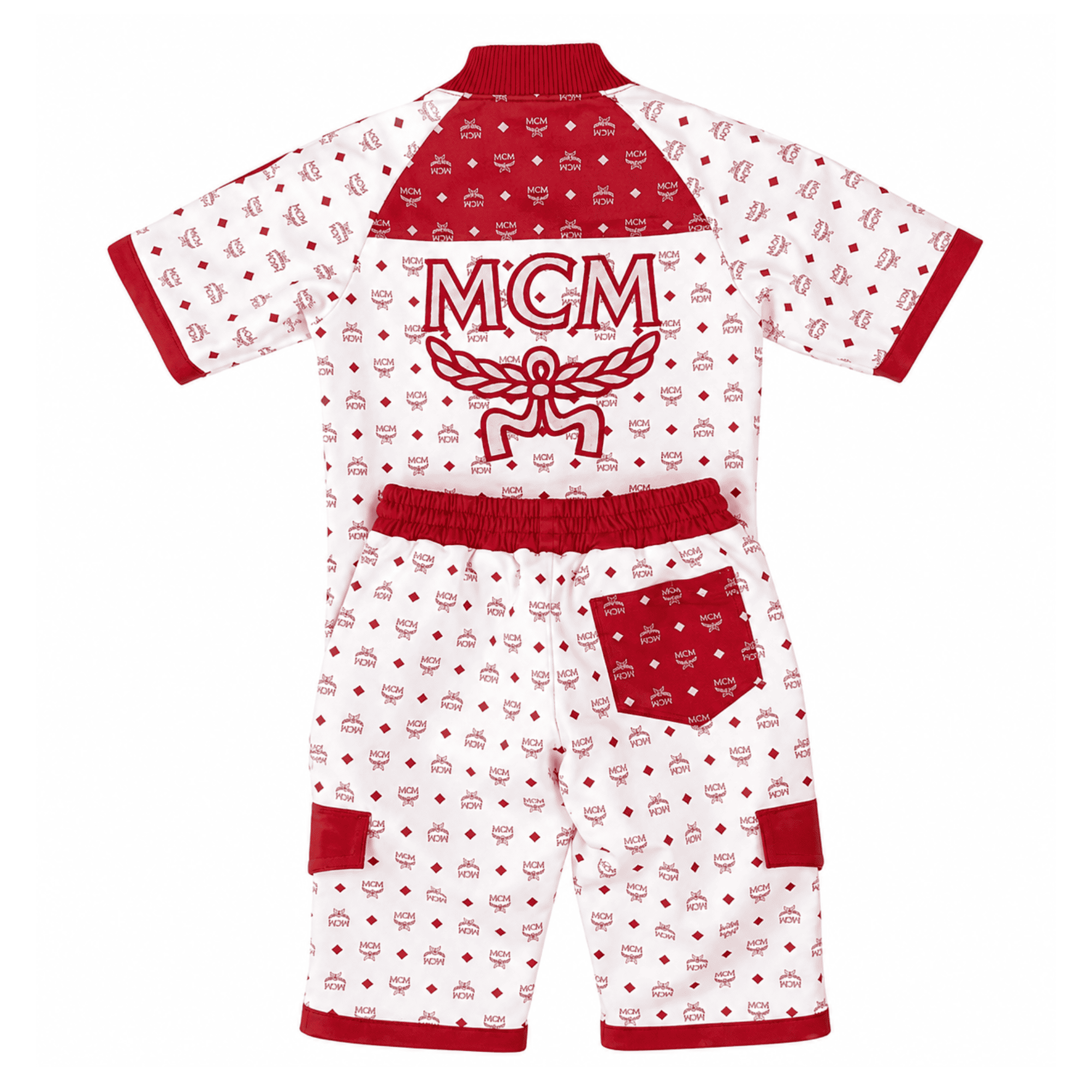 MCM Men’s Red White Monogram Tracksuit Leather T-shirt and Short with Hat Secondary image