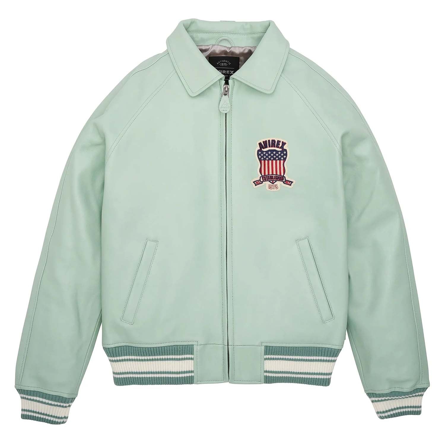 Best Quality Men’s Avirex Leather Jacket Light Green Leather Bomber Jacket Pilot Style - image 1