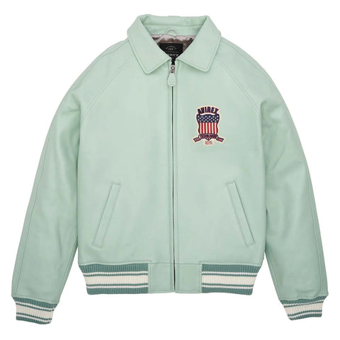 Best Quality Men’s Avirex Leather Jacket Light Green Leather Bomber Jacket Pilot Style - image 1
