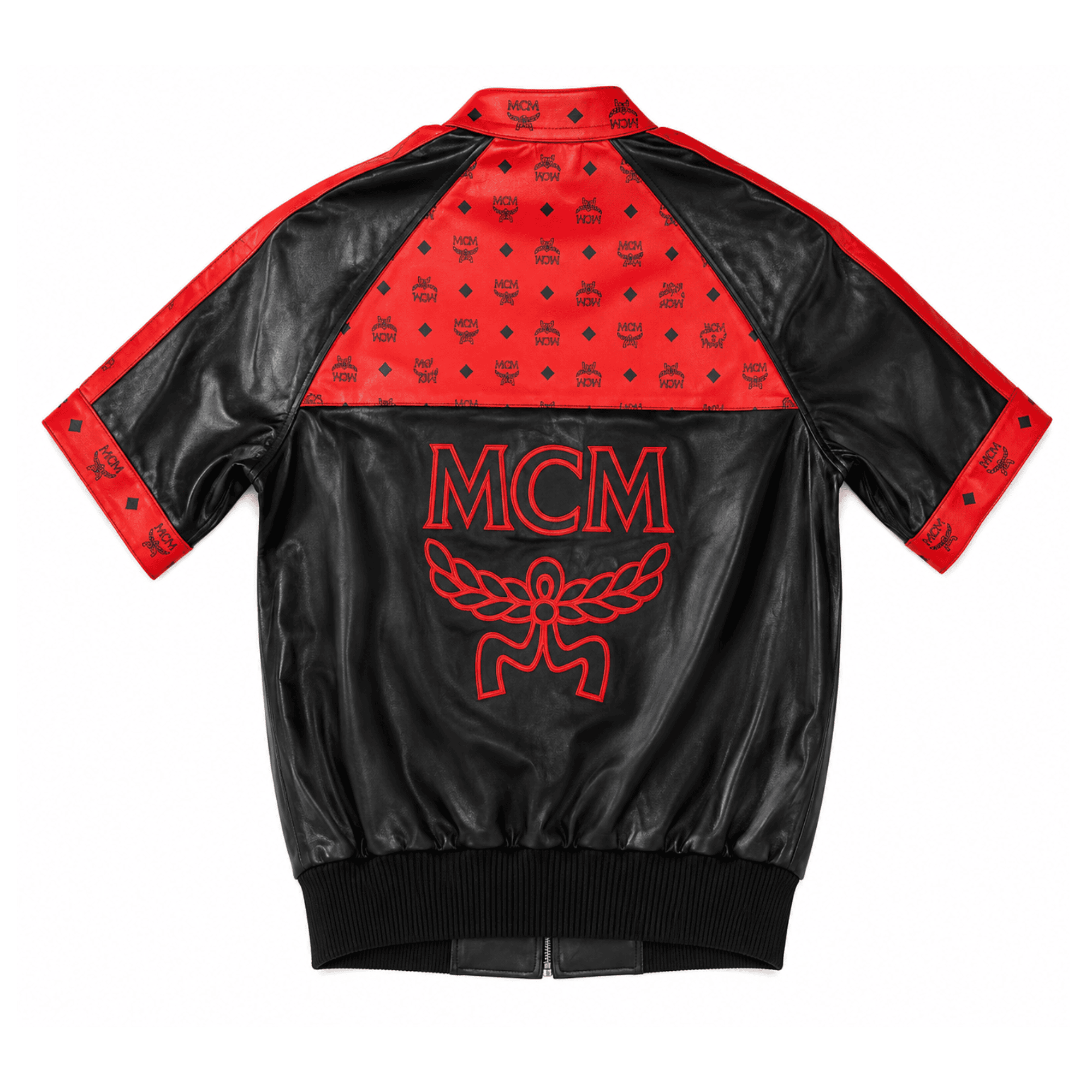 MCM Inspired Black Red Tracksuit Leather Jacket and Shorts Set - image 3