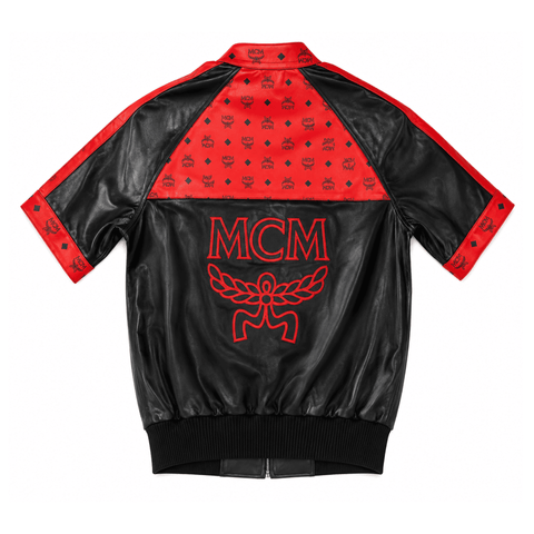 MCM Inspired Black Red Tracksuit Leather Jacket and Shorts Set - image 3