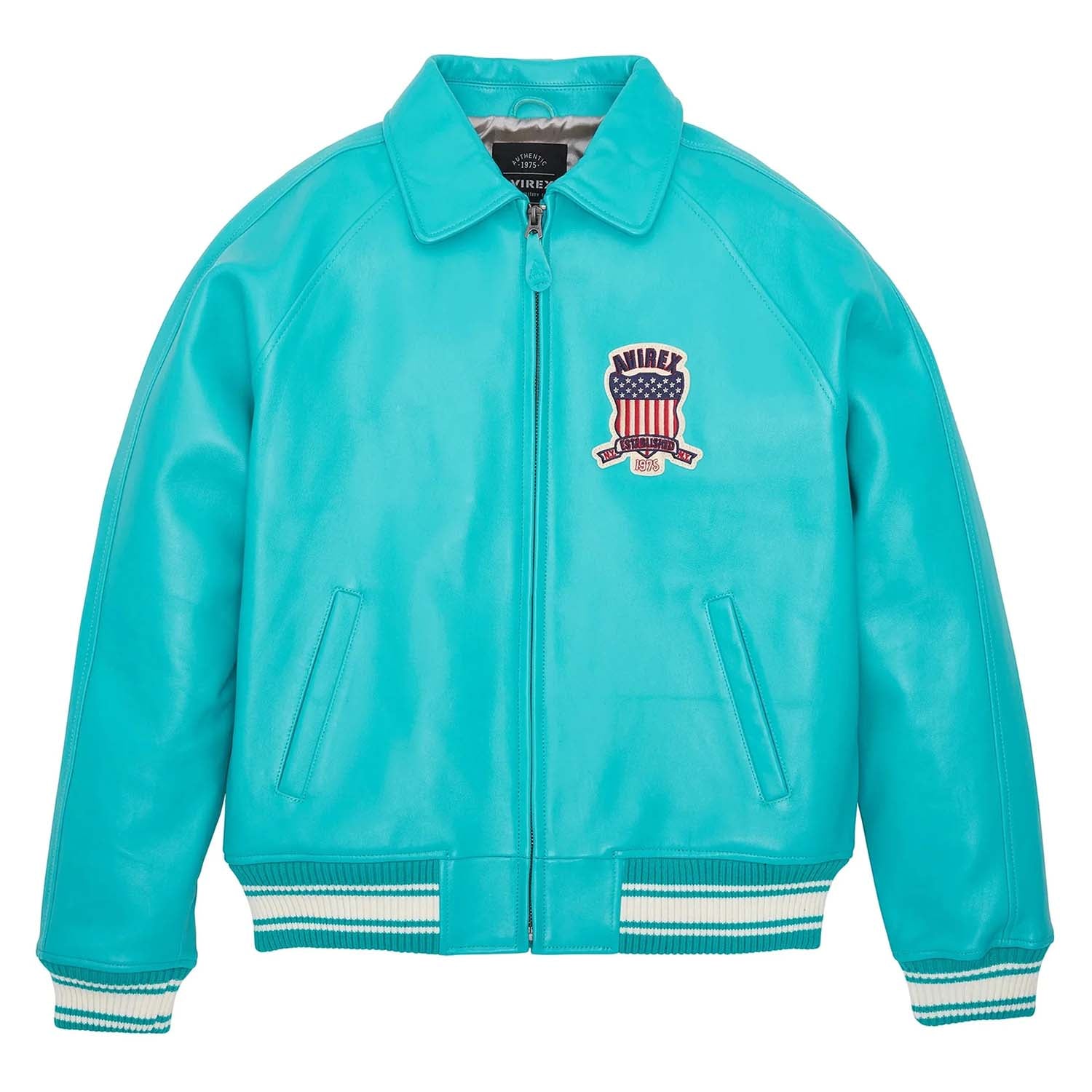 Handcrafted Men’s Avirex Leather Jacket Turquoise Leather Bomber Jacket Iconic Style - image 1