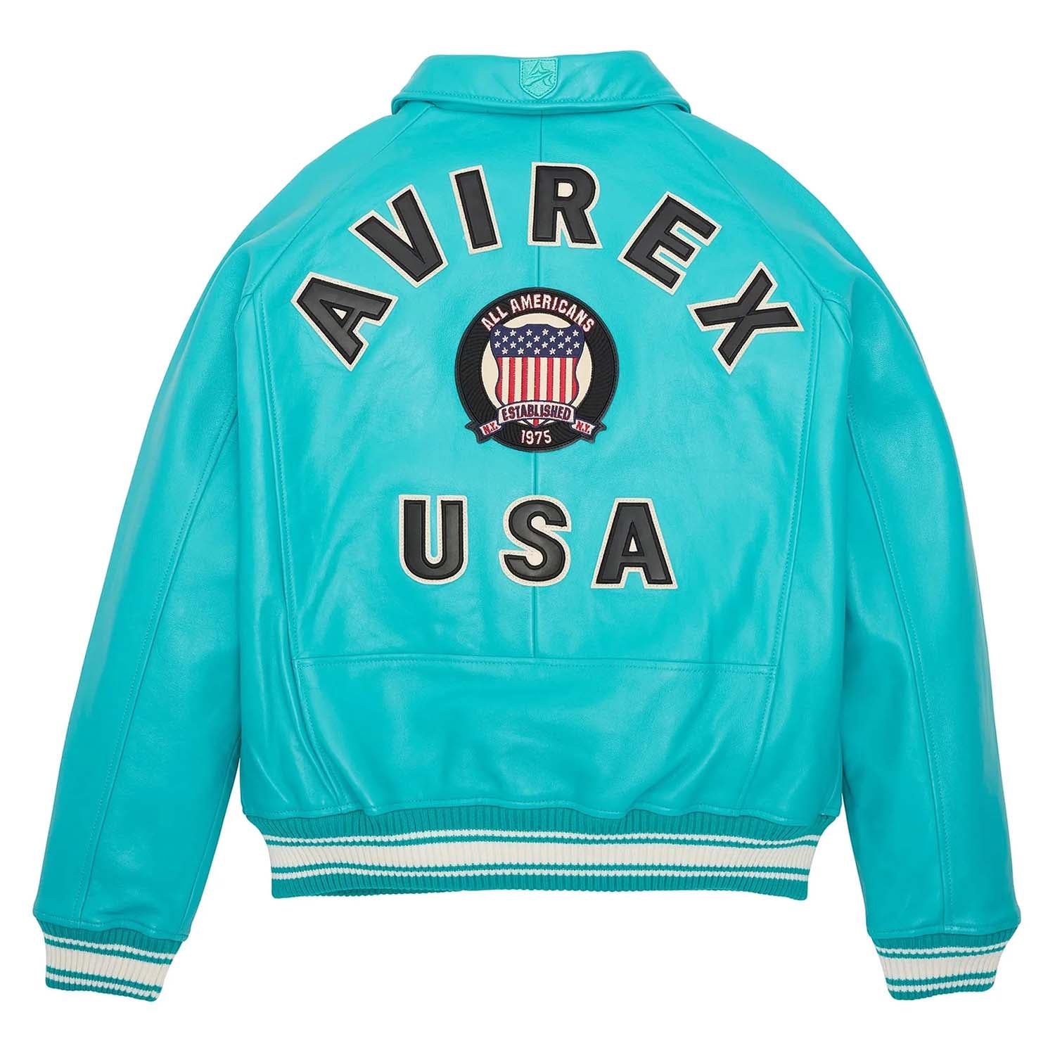 Handcrafted Men’s Avirex Leather Jacket Turquoise Leather Bomber Jacket Iconic Style - image 2